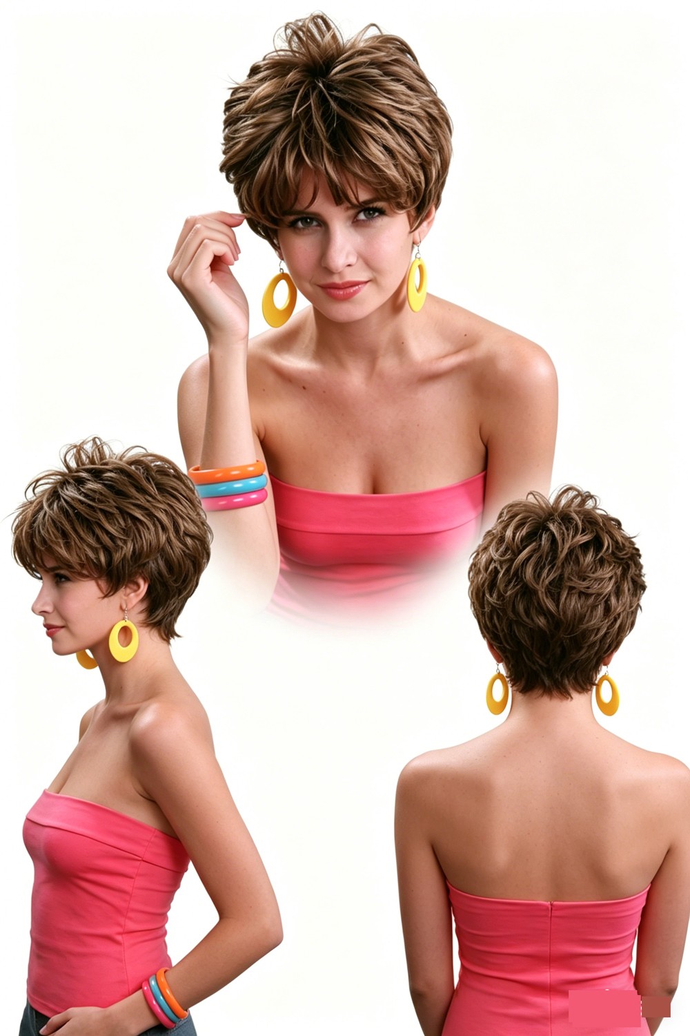 Women Short Layered Brown Synthetic Wig Hair Daily Casual Party Cosplay Wear