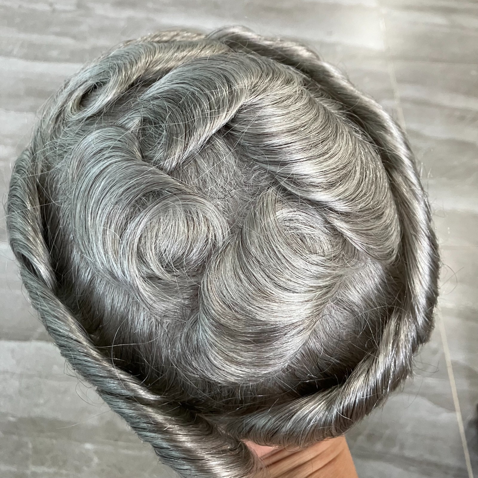 Super Natural Hairline 1b80 Sliver Grey Mens Toupee 0.02mm Ultra Thin Skin Hair