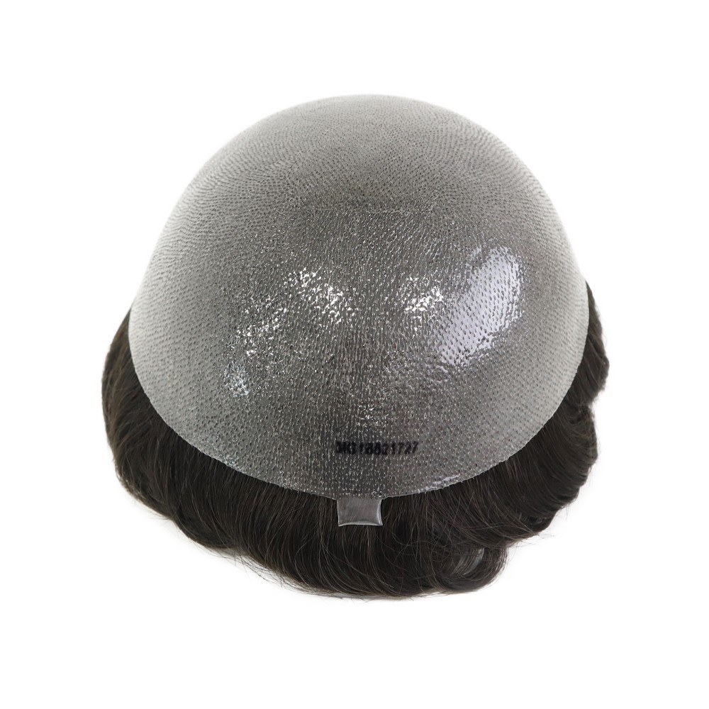 Ultra Thin Skin Mens Toupee Human Hair Replacement System Hairpieces Dark Brown