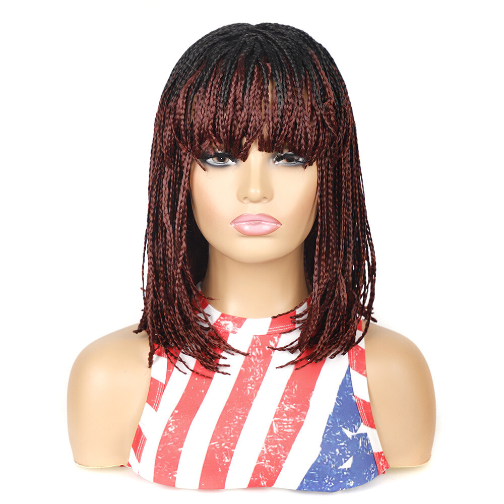Short Box Braids Wigs for Black Women Braided Wig With Bangs Synthetic Full Wigs