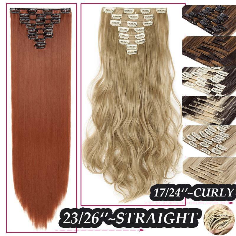 US 8Pcs 18Clips Clip in Full Head Synthetic Hair Extensions as Human Hair Curly