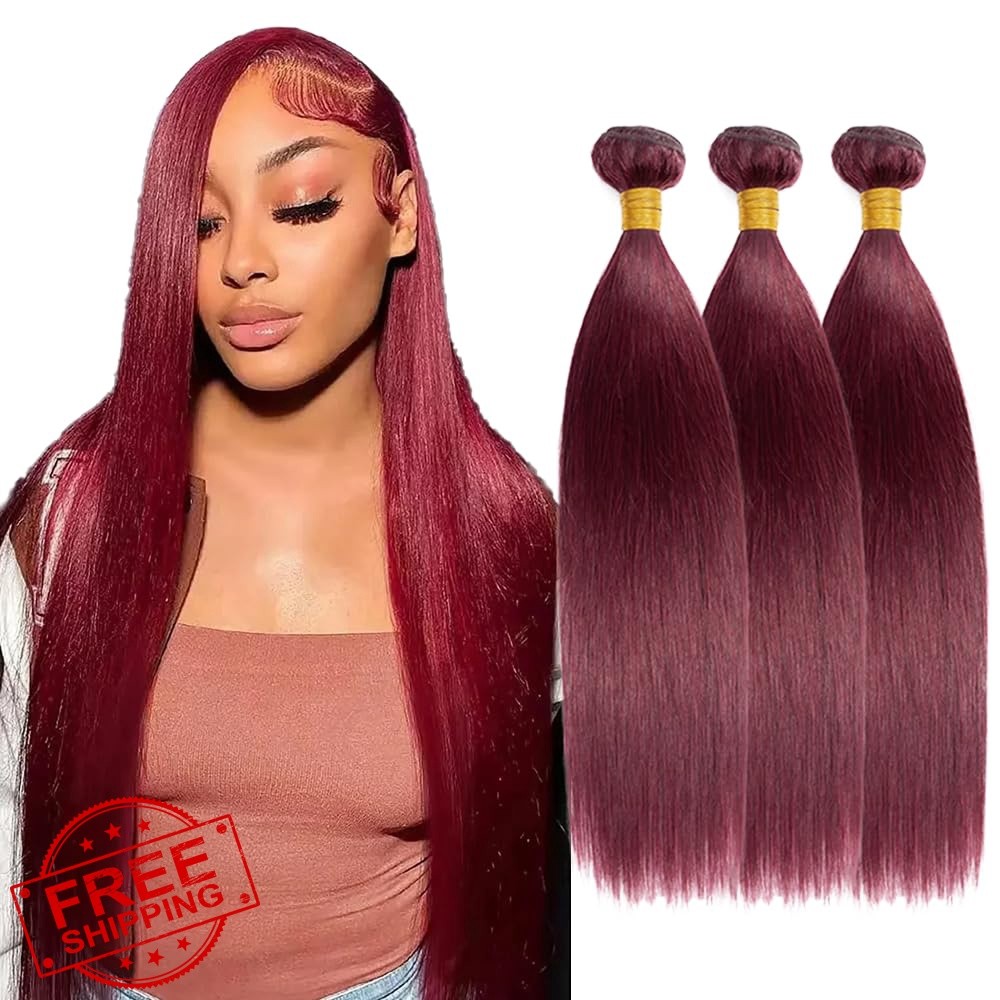 FuivJuix 22 24 26 Inch #99J-Burgundy Color-ST Straight Bundles