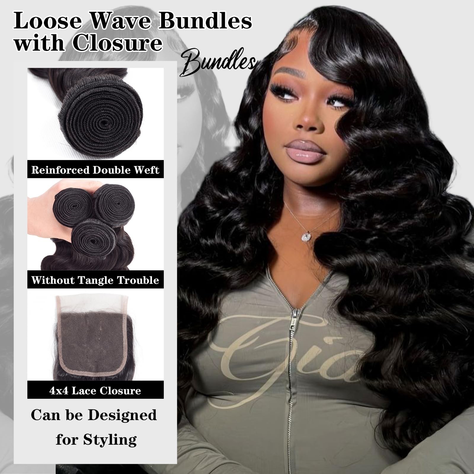 Fashion Vila Loose Wave Bundles Human Hair Closure 14 16 1812 12A Brazilian