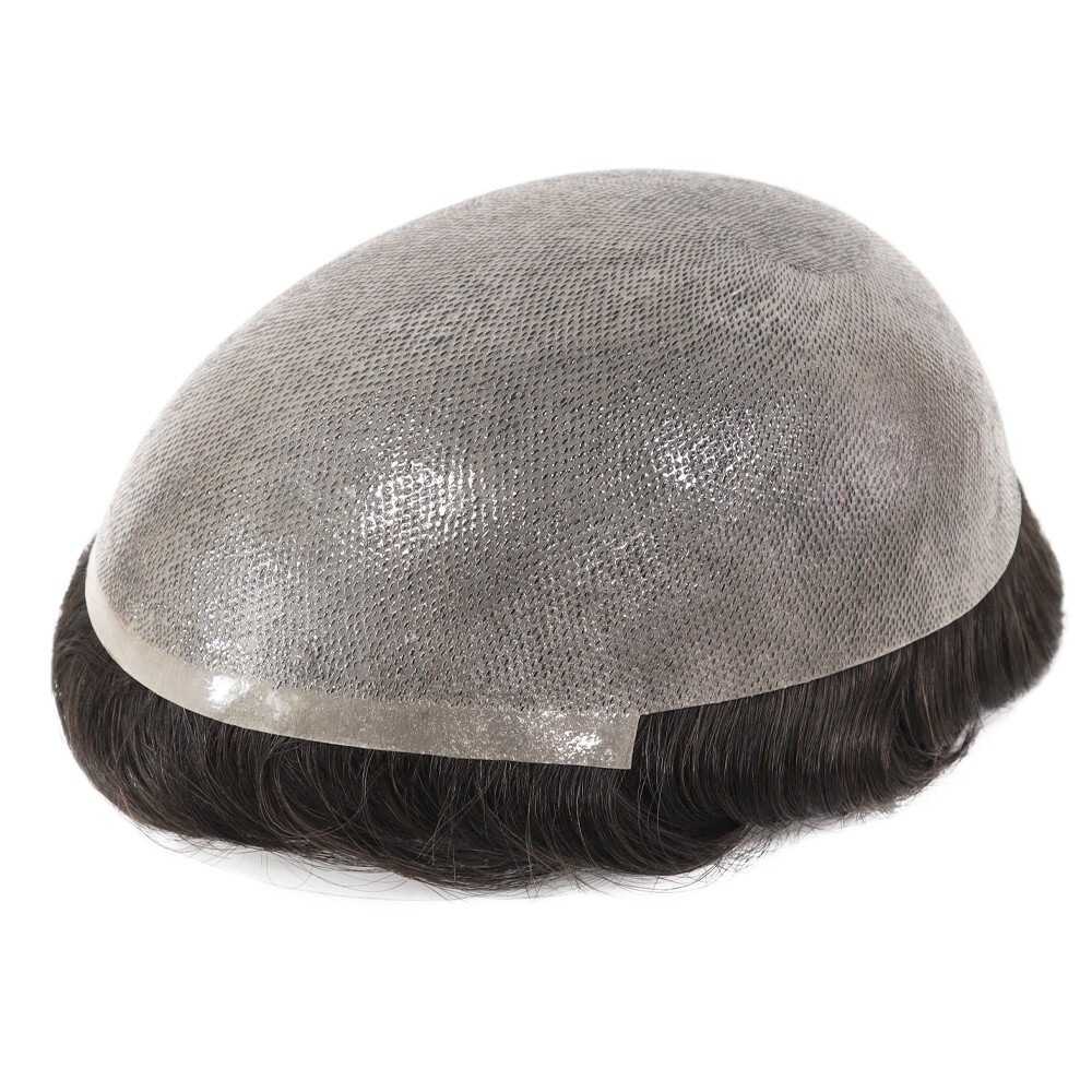 Mens Toupee Human Hair Replacement System 0.12mm Poly Skin Unit Black 7×9 #1B