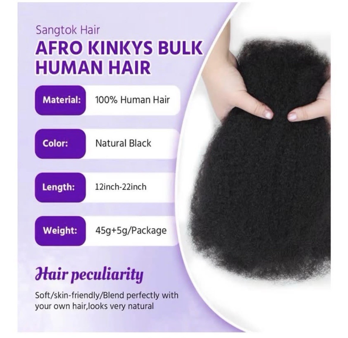 HUMAN HAIR for Dreadlocks Extensions Locs Afro Kinky Curly Twist Black 16” NEW
