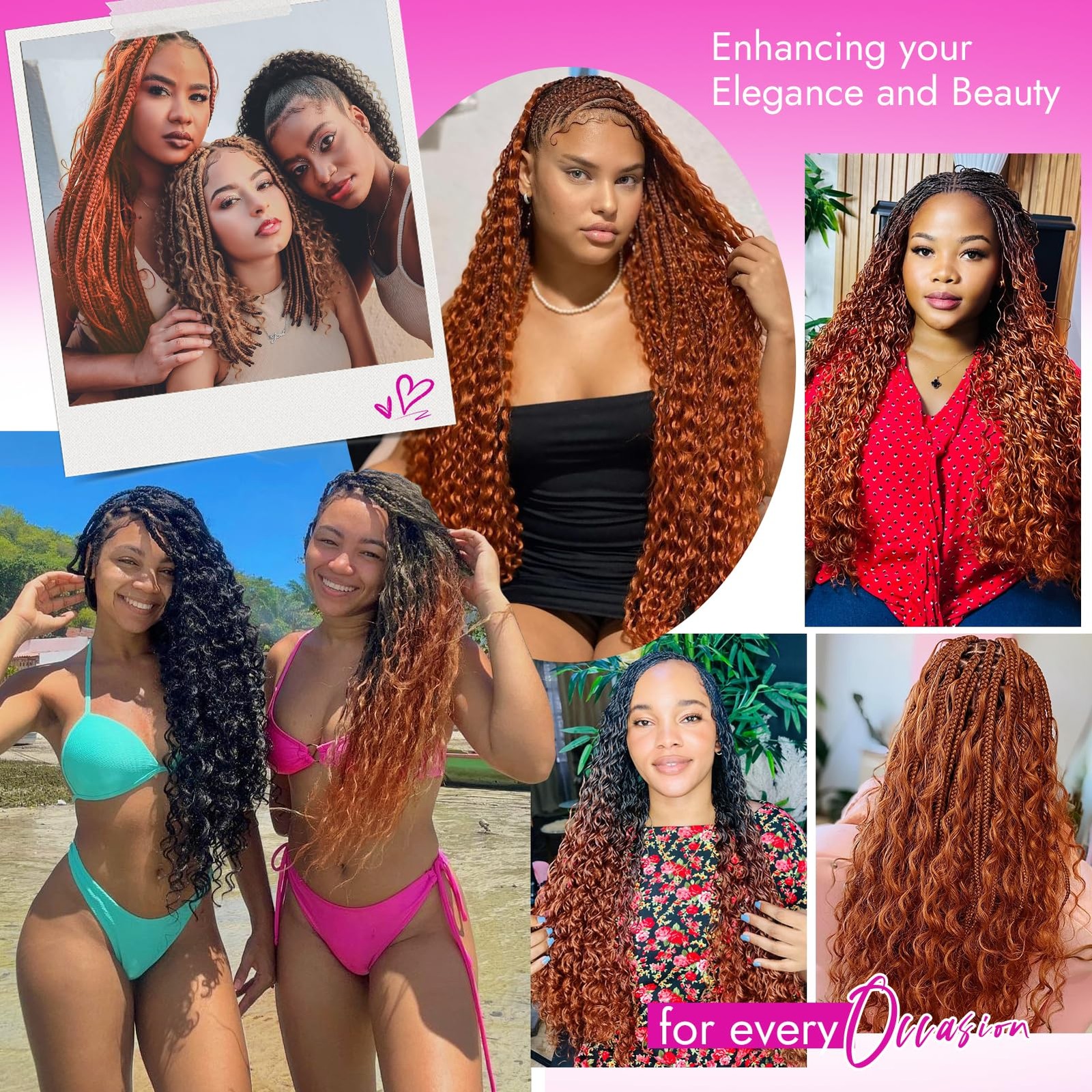 Duzikai 26 Inch Human Braiding Hair Deep Water Wave 4 Bundles/Pack 100G Ginger