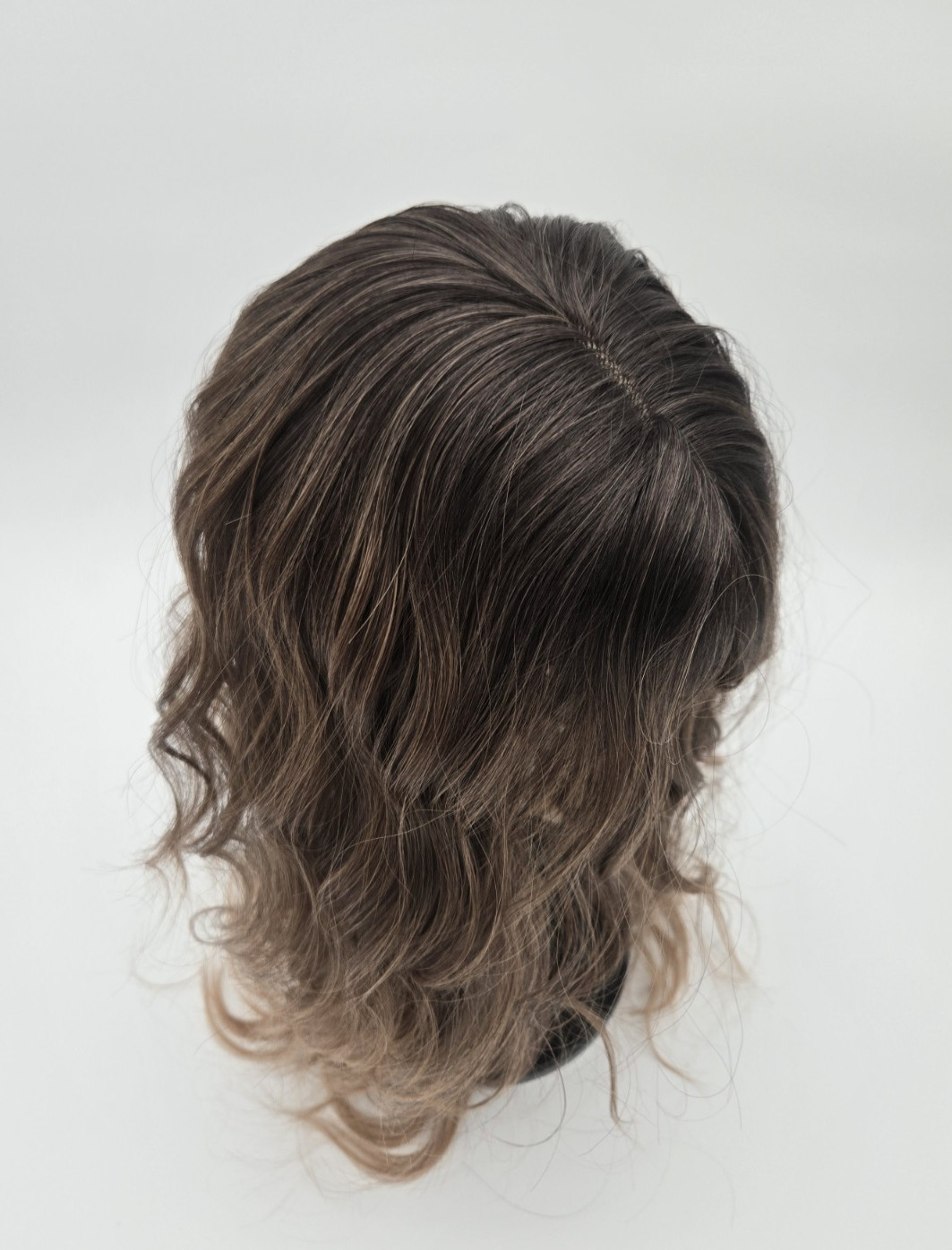Ombre Brown Dark Roots w/ Bangs Long Wavy 20in Women Premium Hair Topper