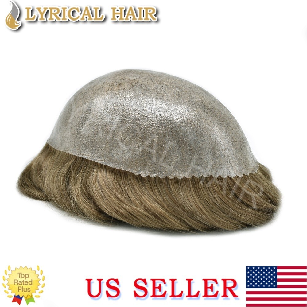 Full PU Mens Toupee Durable Thin Skin Human Hair Replacement System Wigs Units