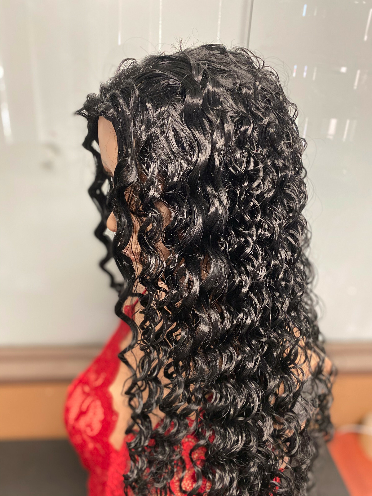 Women 23″ Long Natural Curly Wavy Ladies Synthetic Hair Wigs Brazilian Black Wig