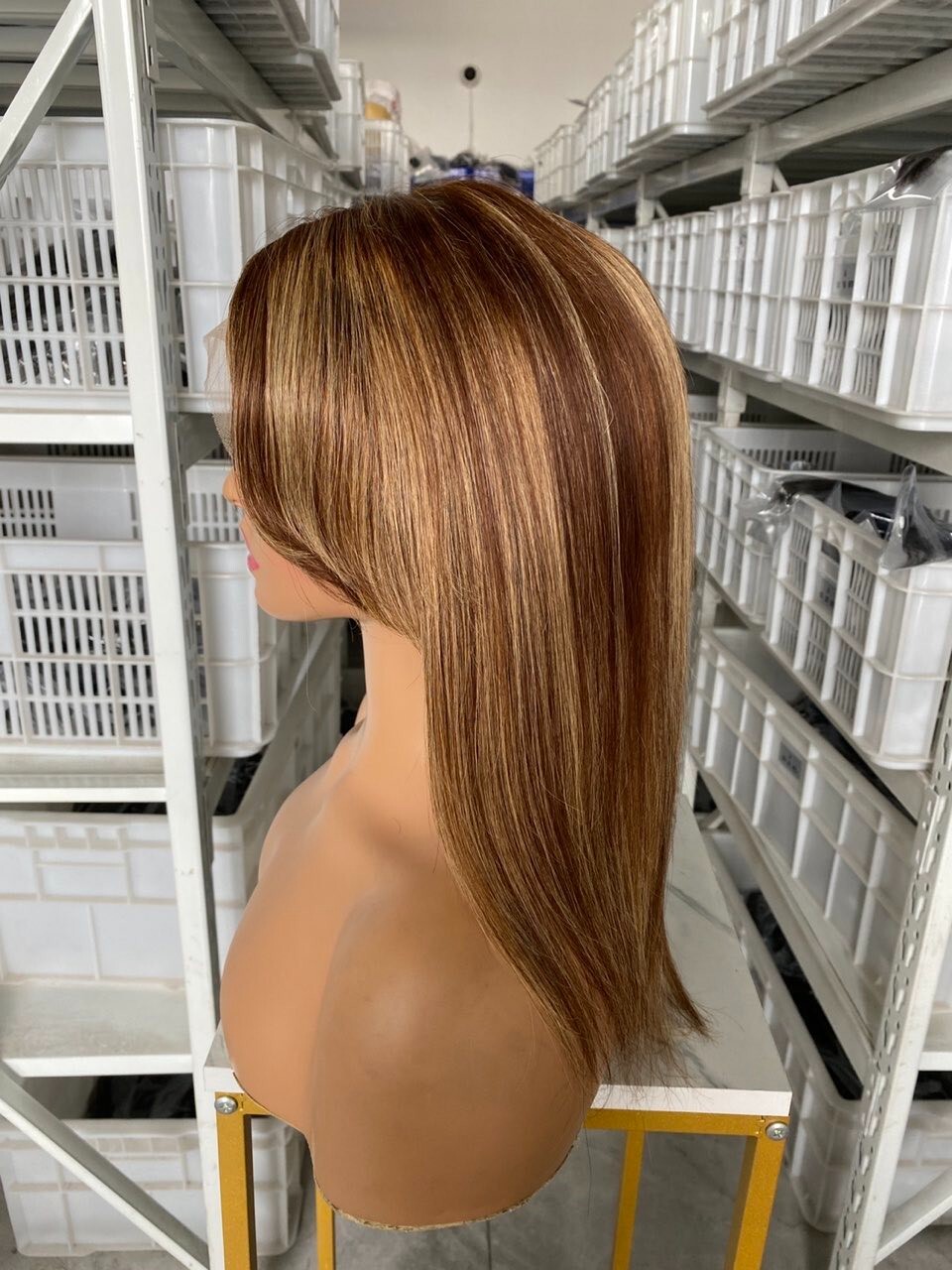 with bangs 12″ 4/27# color Lace front wig human Hair For women Free shipping