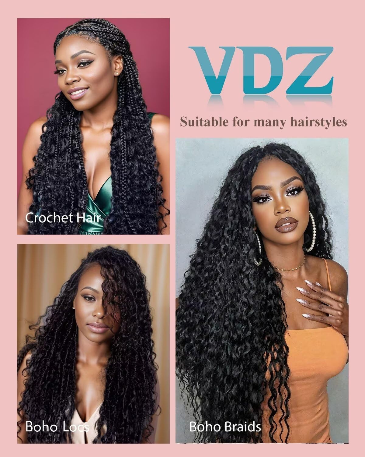 18″ Human Crochet Hair Extensions for Black Women, 55g 40 Strands, Soft Curly Te