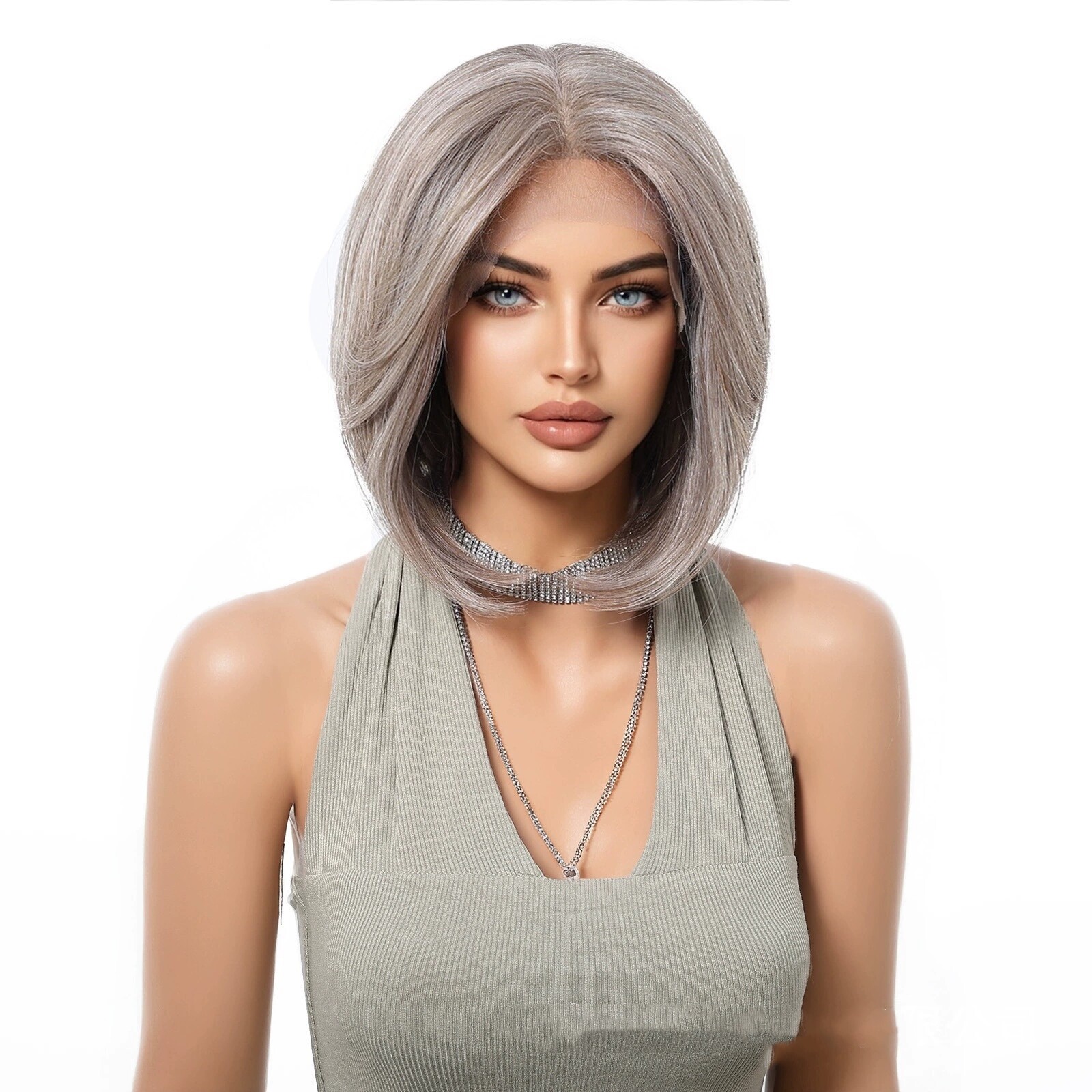 Gray Blonde Bob Wig 13X6 Lace Front Wigs 10 Inch Premium Japanese Synthetic Hair