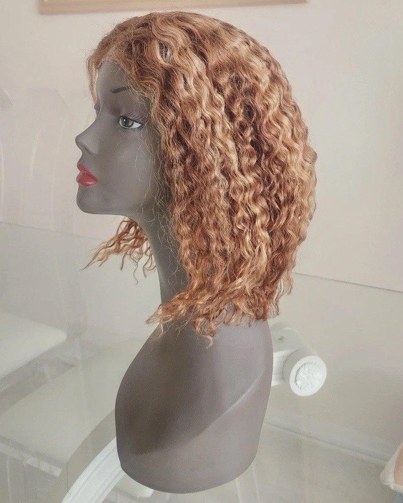 Wear and Go Glueless Human Hair Wig 12″ Stretch Water Wave Curly Bob Highlight