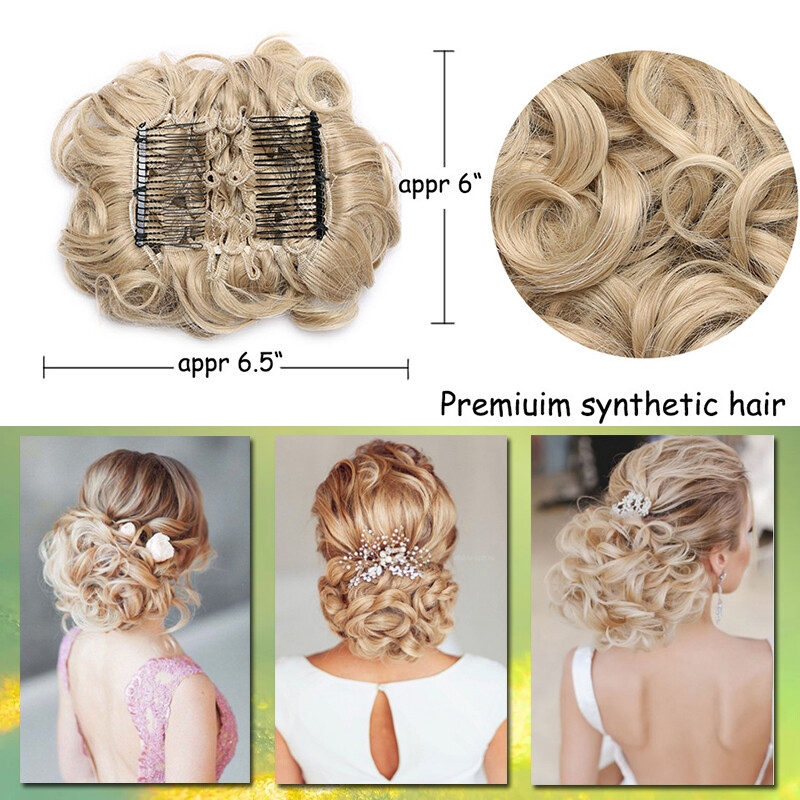 100% Real THICK Chignon Curly Messy Bun Updo Cover Clip in Hair Piece Extensions