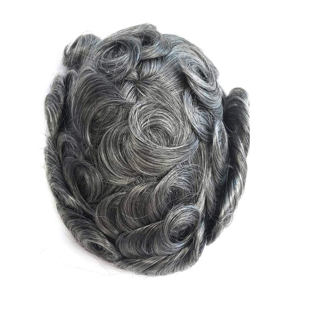 Mens Human Hair Replacement Medium Skin V-loop Scalloped Toupee Hairpiece Wig