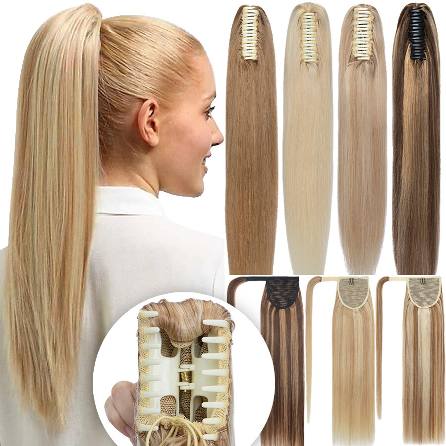 Ponytail Extensions 100% Real Remy Human Hair Claw On/Clip In Pony Tail Hair