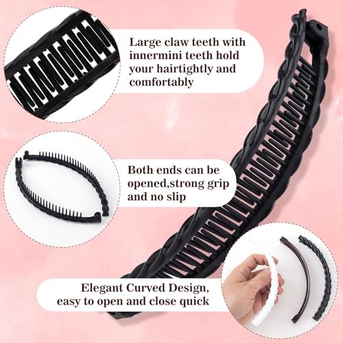 Vintage 90s Banana Hair Clips for Women – 3pcs – White & Black & Coffee