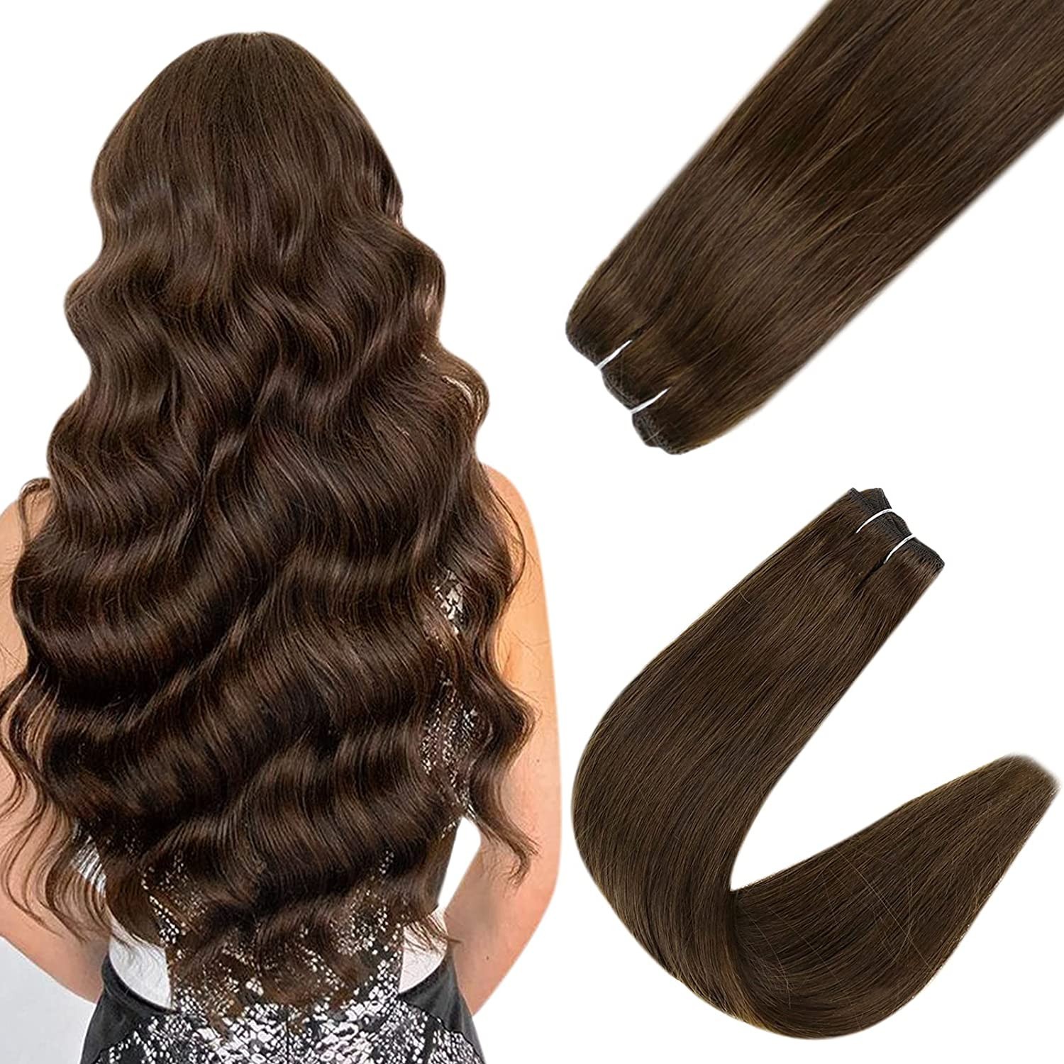 Sew in Weft Human Hair Extensions Double Weft Weave Remy HairChocolate Brown28in