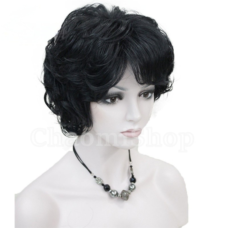 Women’s Wig Short Black Brown Grey Mix Curly Wave Ladies Daily Hair Wigs