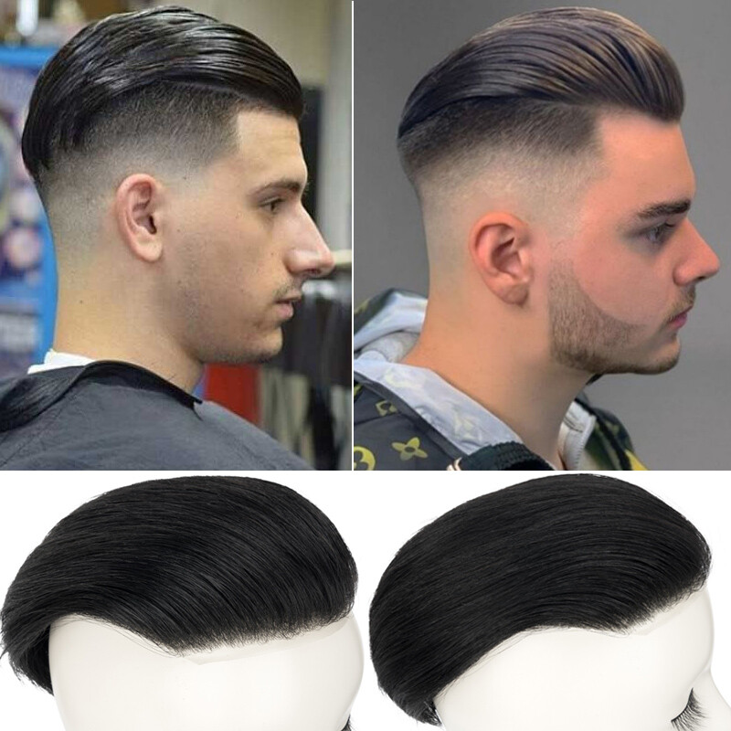 Mens Hair Replacement Ultra Thin Skin Toupee Hairpieces PU System Short Buzz Cut