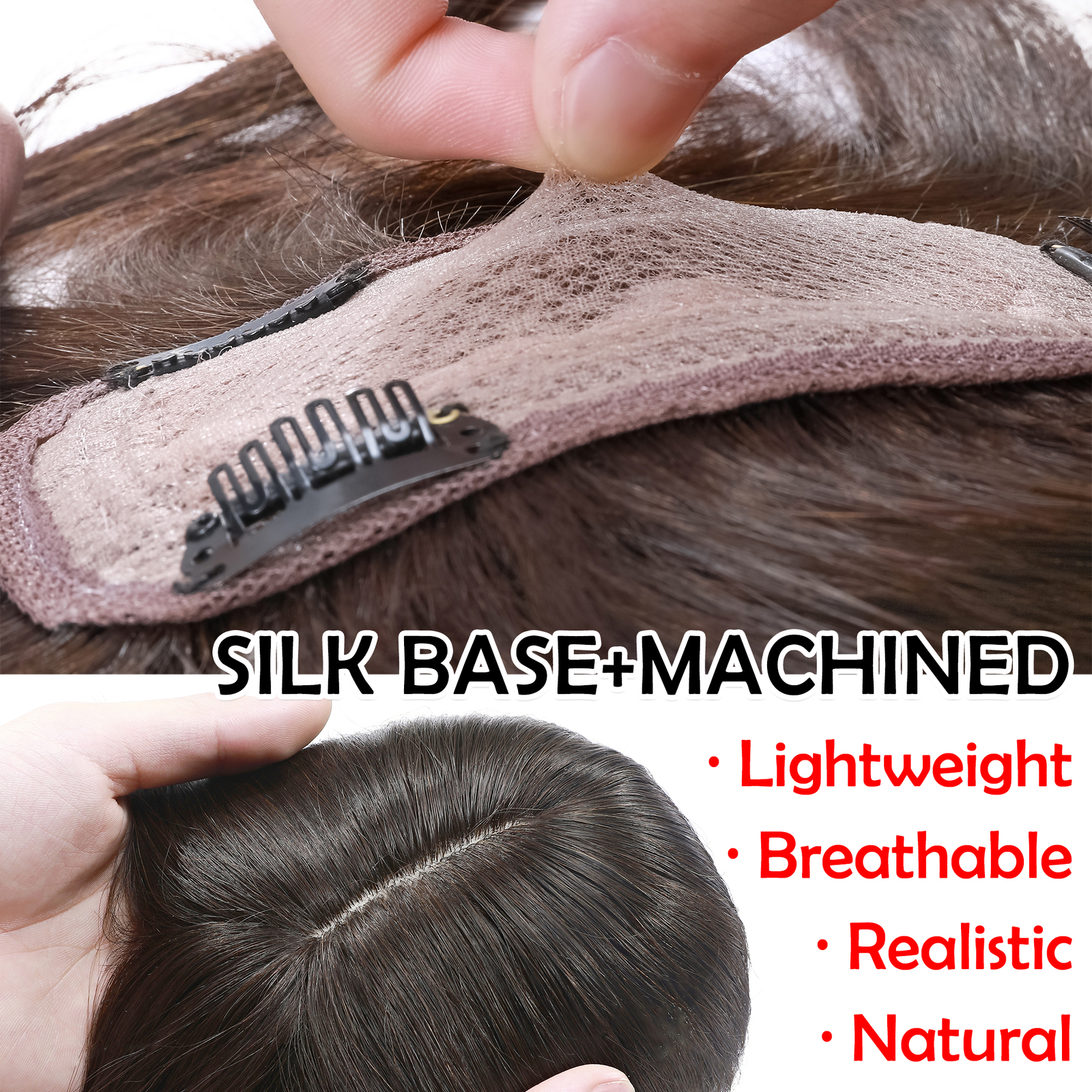 Top Topper Clip in Hairpiece 100% Real Remy Human Hair Toupee Silk Mono Base Wig