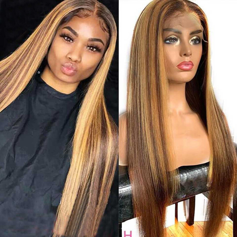 13*4 Lace Front Wig Brazilian 100% Human Hair P4/27 Silky Straight Body Wave