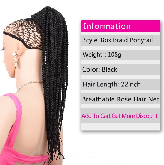 1 pc Box Braids Ponytail Hairpiece Drawstring Clip in Hair Extensions for Women