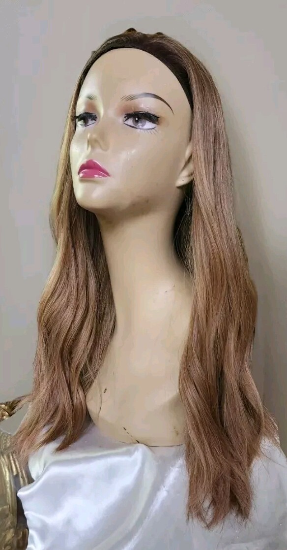 Honey Dark Blonde European 100% Human Hair Band Fall Wig Medium Cap 23” Inches