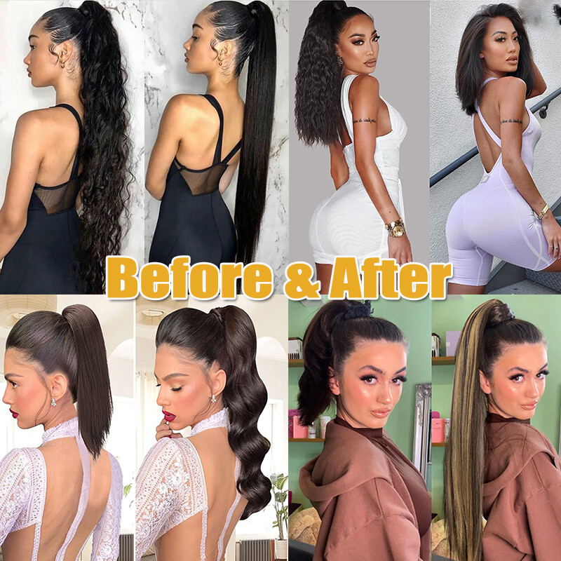 US Thick Clip In Hair Extensions Pony Tail Wrap On Ponytail Long Real As Human