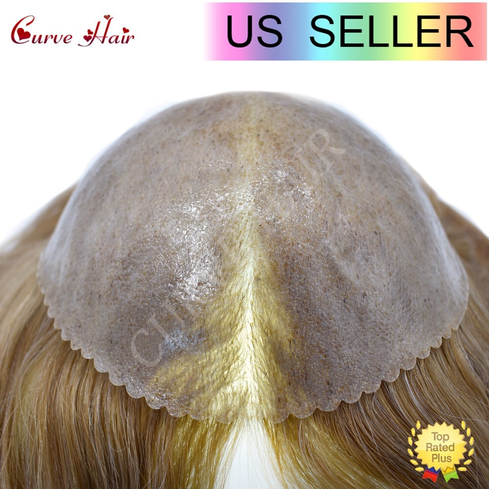 Mens Toupee Human Hair Systems Full Poly Thin Skin Hair Piece Replacement System