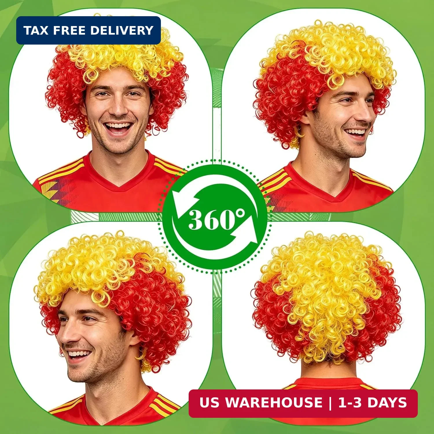 MEEZY Spanish Flag Colored Afro Wig for Men Women 2026 World Soccer Championship