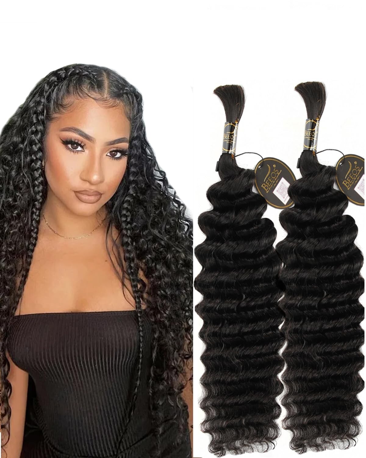 Human Braiding Hair 20 Inch 100g, Deep Wave Bulk Bundles for Boho Braids No Weft
