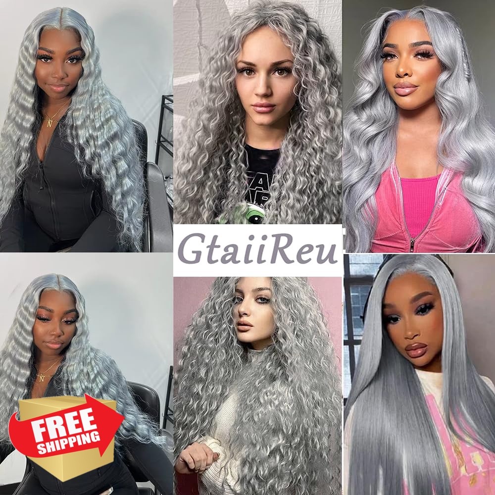 GtaiiReu Grey Human Hair Bundles 22 24 26 Inch Deep Wave