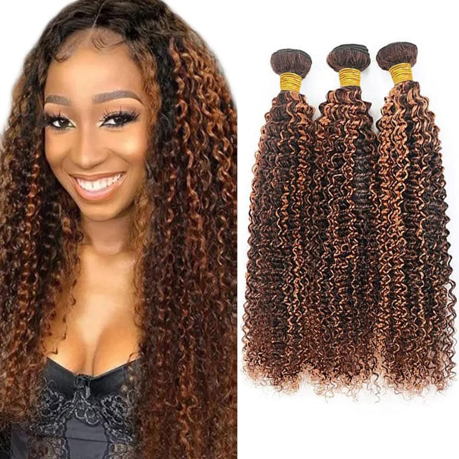Giginger Jerry Curly Human Hair Bundles 22 24 26 Inch Brazilian Chocolate Brown