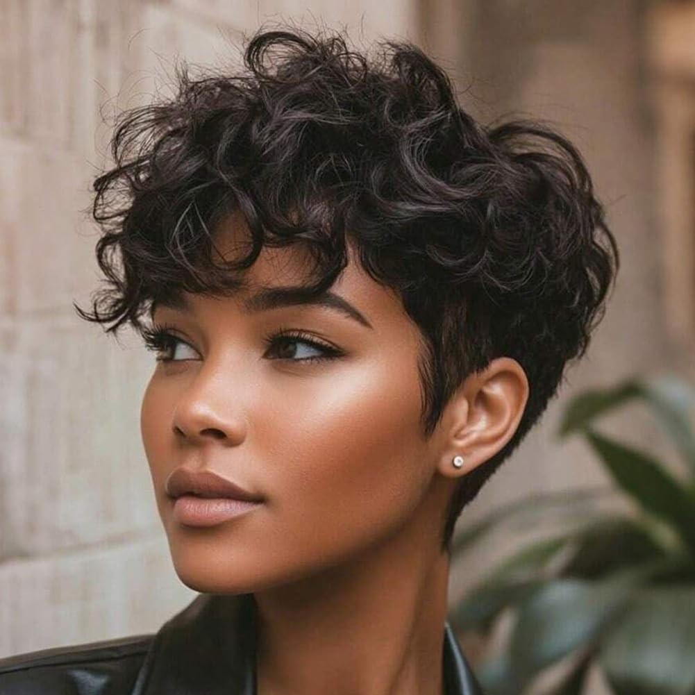 Brown Pixie Cut Wig Short Curly Wigs for Black Women Dark Brown Haitcut Wigs …