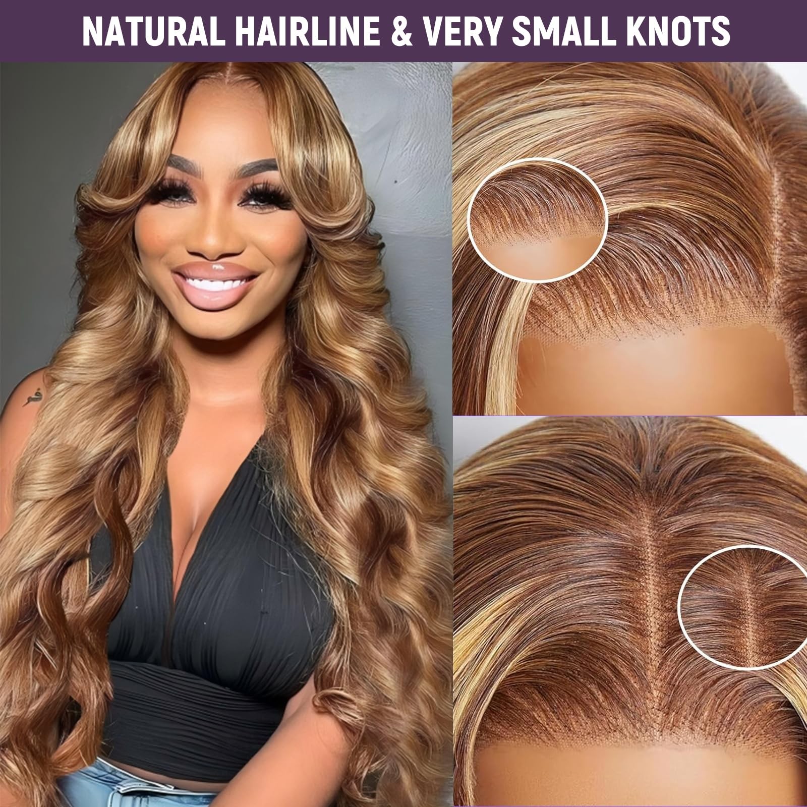 Highlight Lace Front Wig Human Hair 28 Inch Body Wave 13×6 Honey Blonde Human…