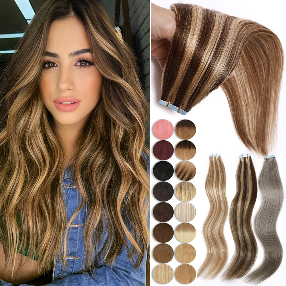 US REMY Brazilian 100% Virgin Human Hair Extensions Tape In Skin Weft Extensions