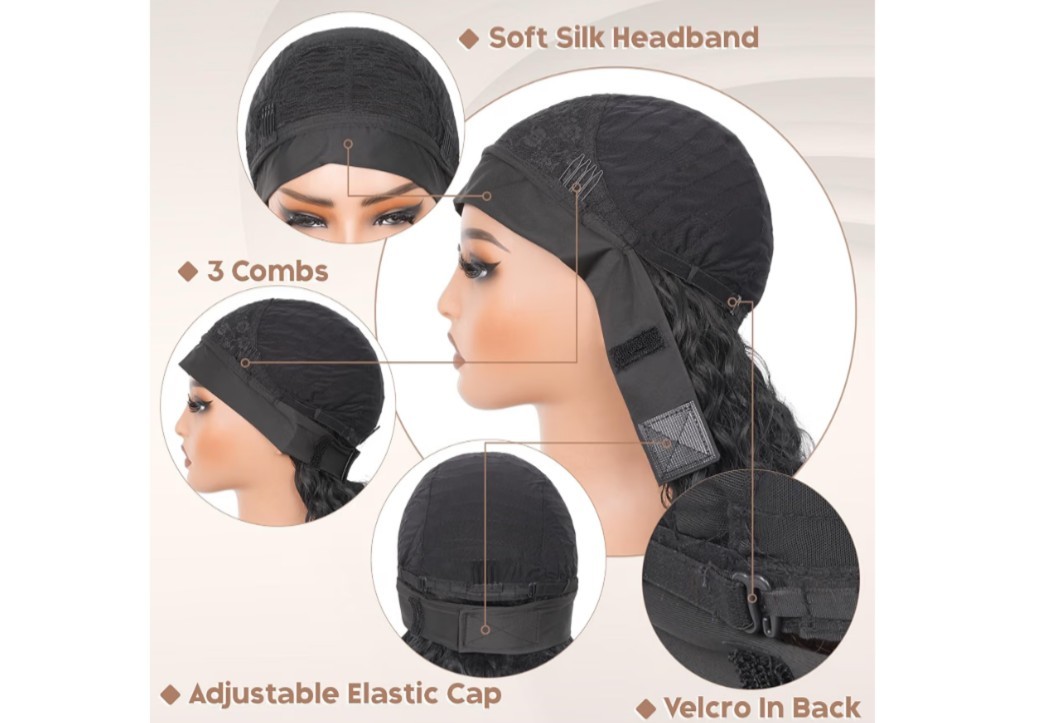 Curly Headband Wig for Women, 20 Inch Wear and go (Natural Black)