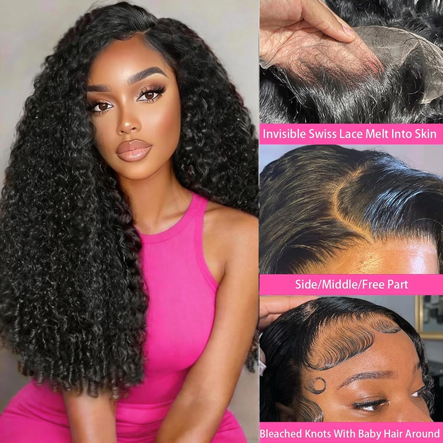 28″ 13×6 HD Transparent Lace Front Human Hair Wig, 200% Density, Burmese Curly,