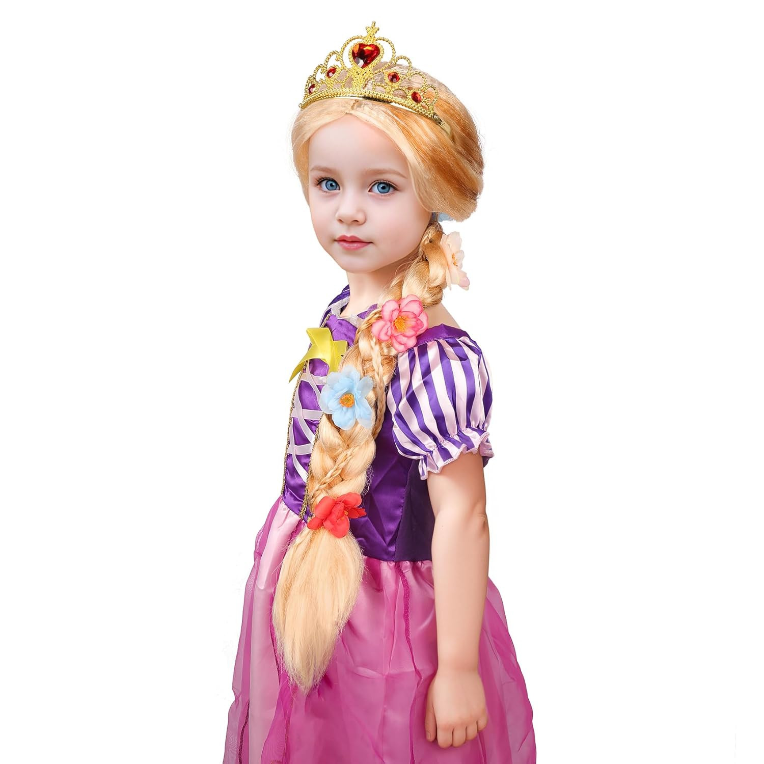 Rapunzal Wig for Kids Long Blonde Braided Wig for Girls Halloween Costume Wigs f