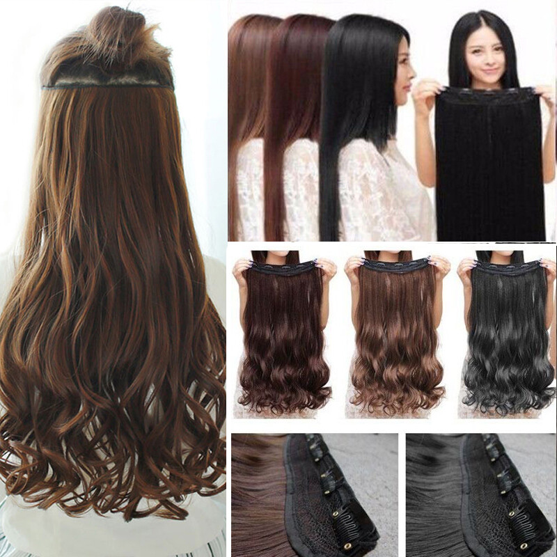 Real THICK Clips in One Piece Hair Extensions As Human Curly Blonde Hairpiece US
