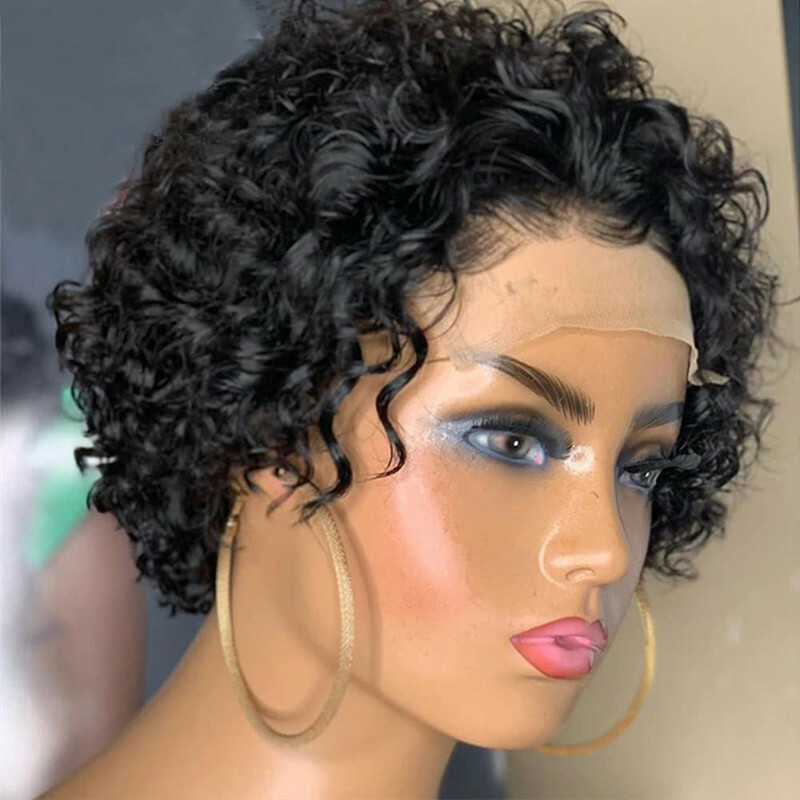 Short Lace Front Wigs Pixie Curly Short Bob with Baby Hair Natural Color Remy
