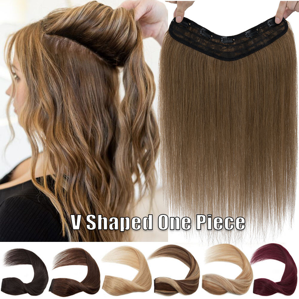 CLEARANCE 100% Human Hair V Shaped One Piece Clip In Remy Hair Extensions U-Part