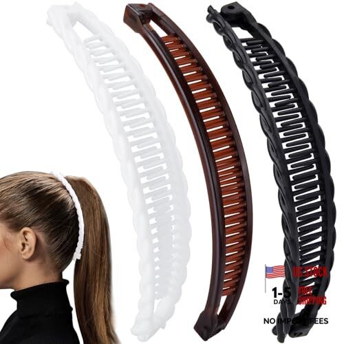 Vintage 90s Banana Hair Clips for Women – 3pcs – White & Black & Coffee