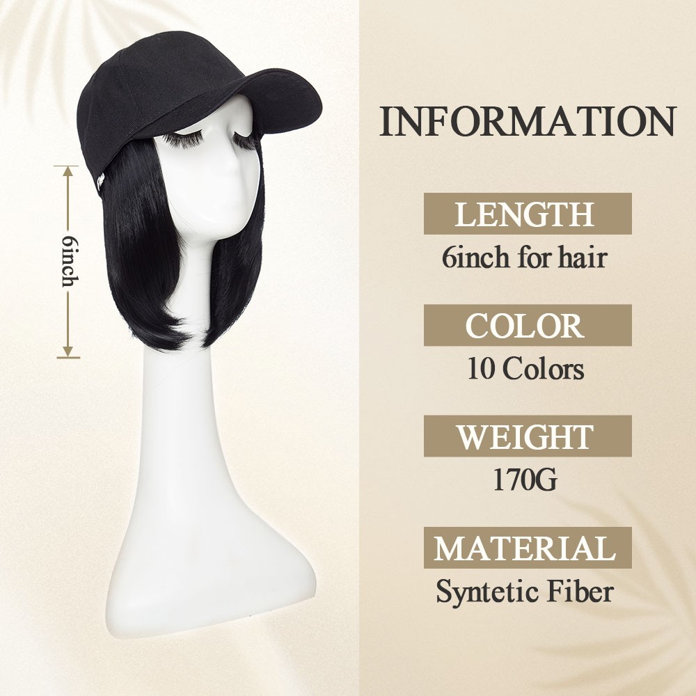 Instant Style 6″ Straight Cap Wig | Adjustable Baseball Hat with Attached Hair