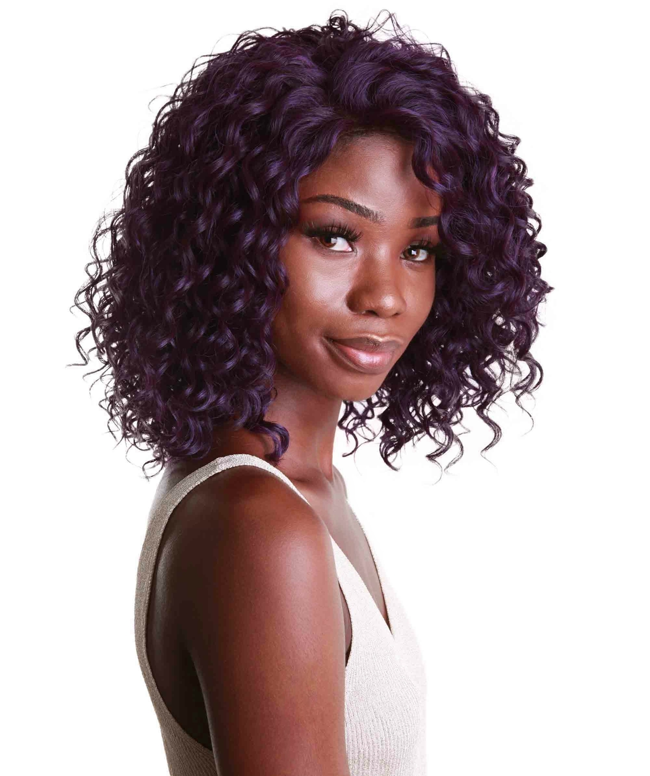 LUXLUXE Ada Curly 17.5 Inch Long 13×2.5 Hand-Tied Lace Front Wig, Violet Blende