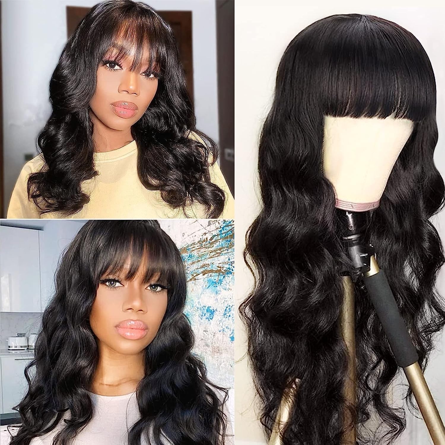 Body Wave Wig with Bangs Human Hair Wigs Glueless Machine Made Wig with Bang