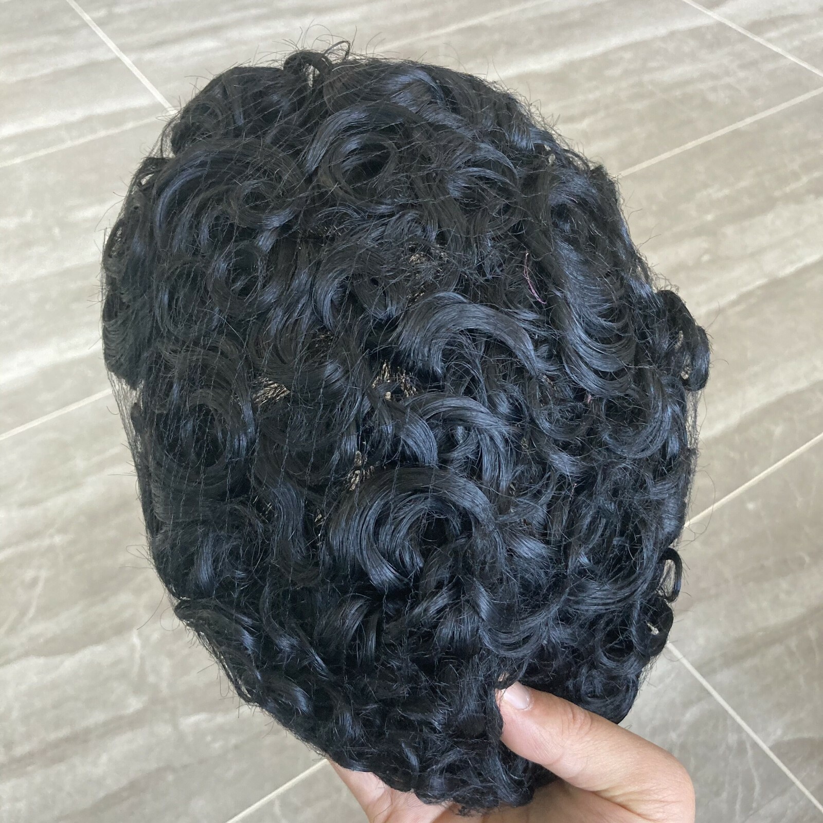 Indian Remy Human Hair 20mm Curl Toupee Skin Base 10×8 inch Hairpieces Men Wig