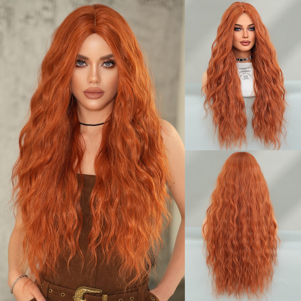 Multiple Colors Available Middle Part Long Wavy Full Head Synthetic Wig For