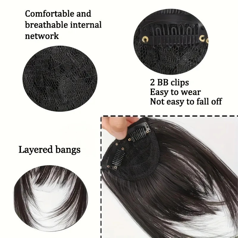 Synthetic Hair Clip-In Bangs Wispy Fringe with Sideburns Dark Brown Natural Look